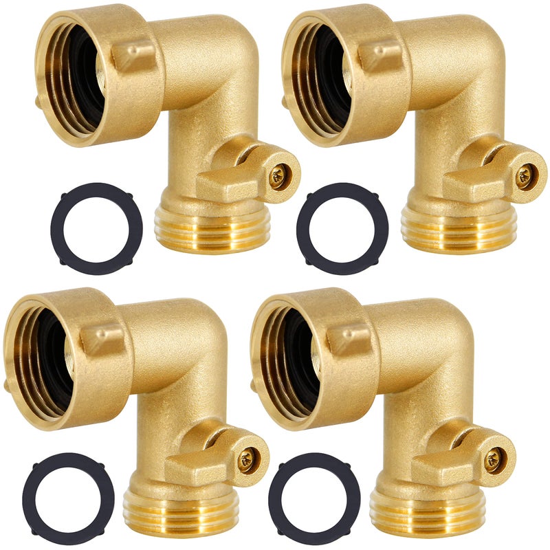 Lifynste Garden Hose Elbow Connector, 90 Degree Brass Garden Hose Elbow Adapter with Shut Off Valves, 2 Pack - Image 1